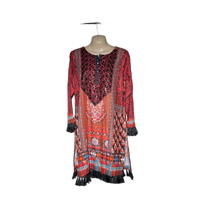 Red printed embroidered kurti #643