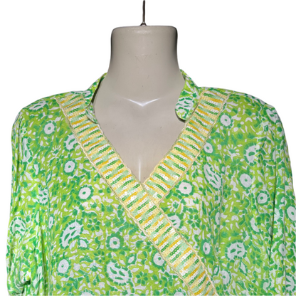 Parrot green & white floral kurti #644