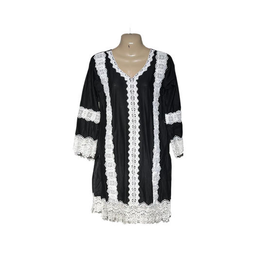 No Name Black and White Embroidered Kurti #672