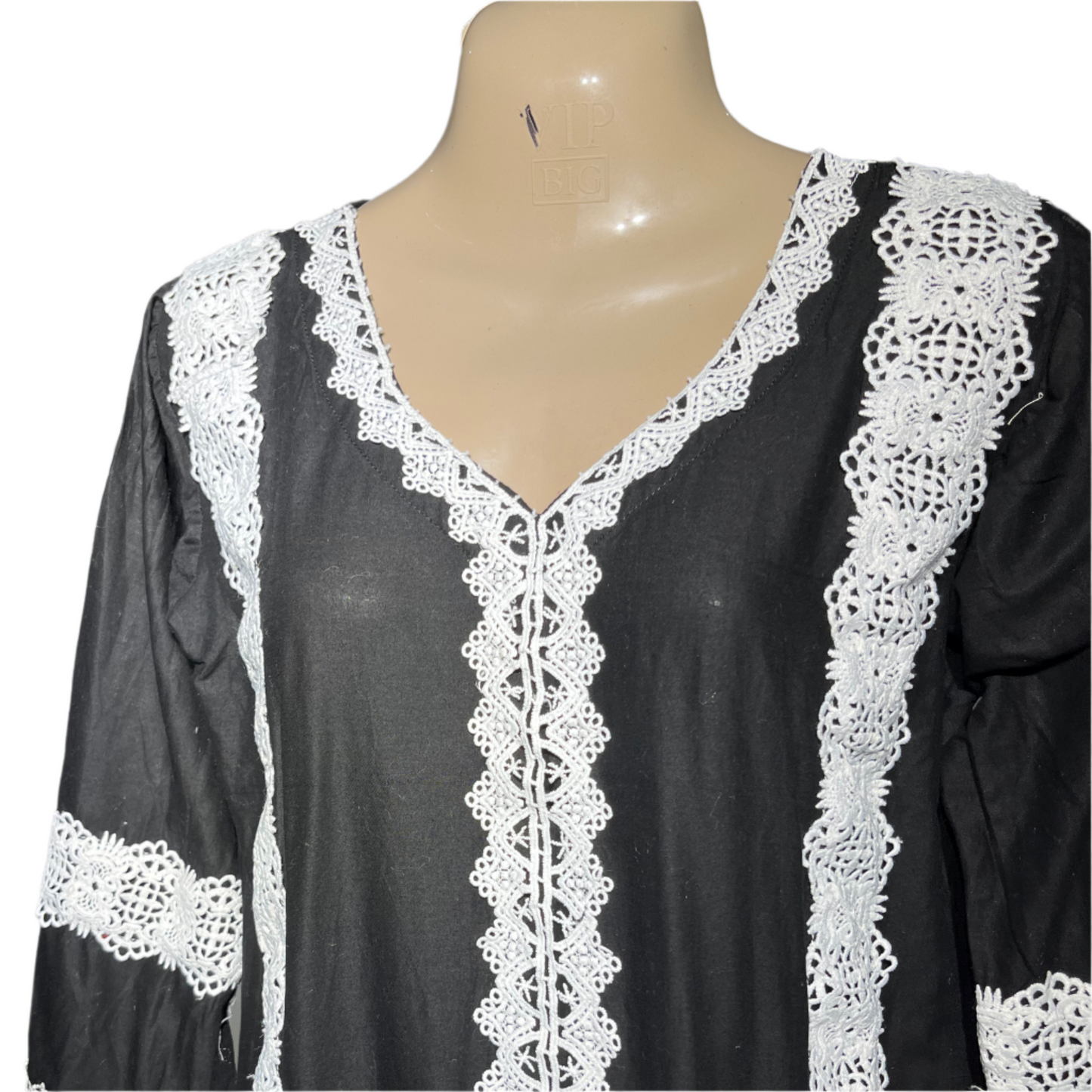 No Name Black and White Embroidered Kurti #672