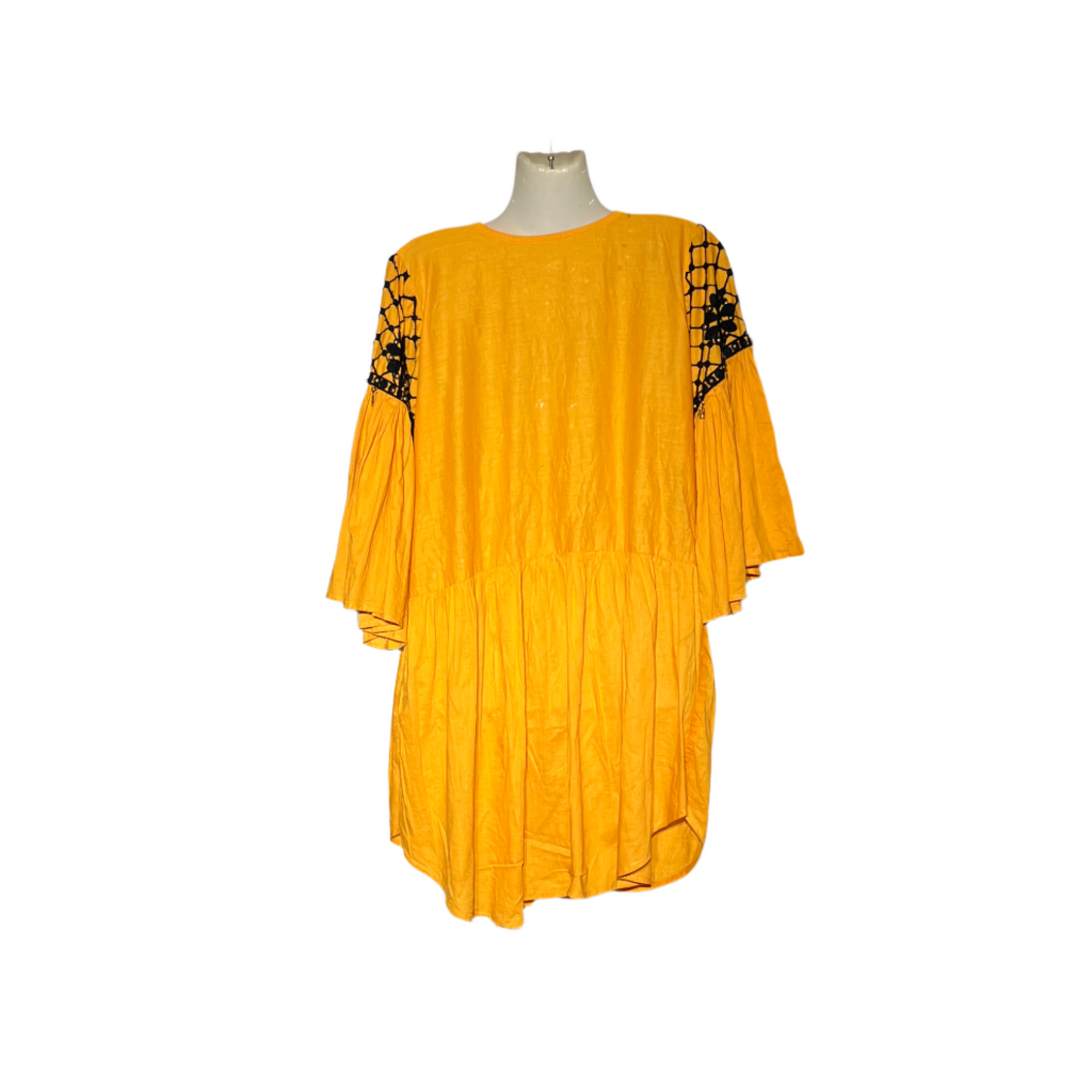 No Name Yellow and Black Embroidered Kurti #675