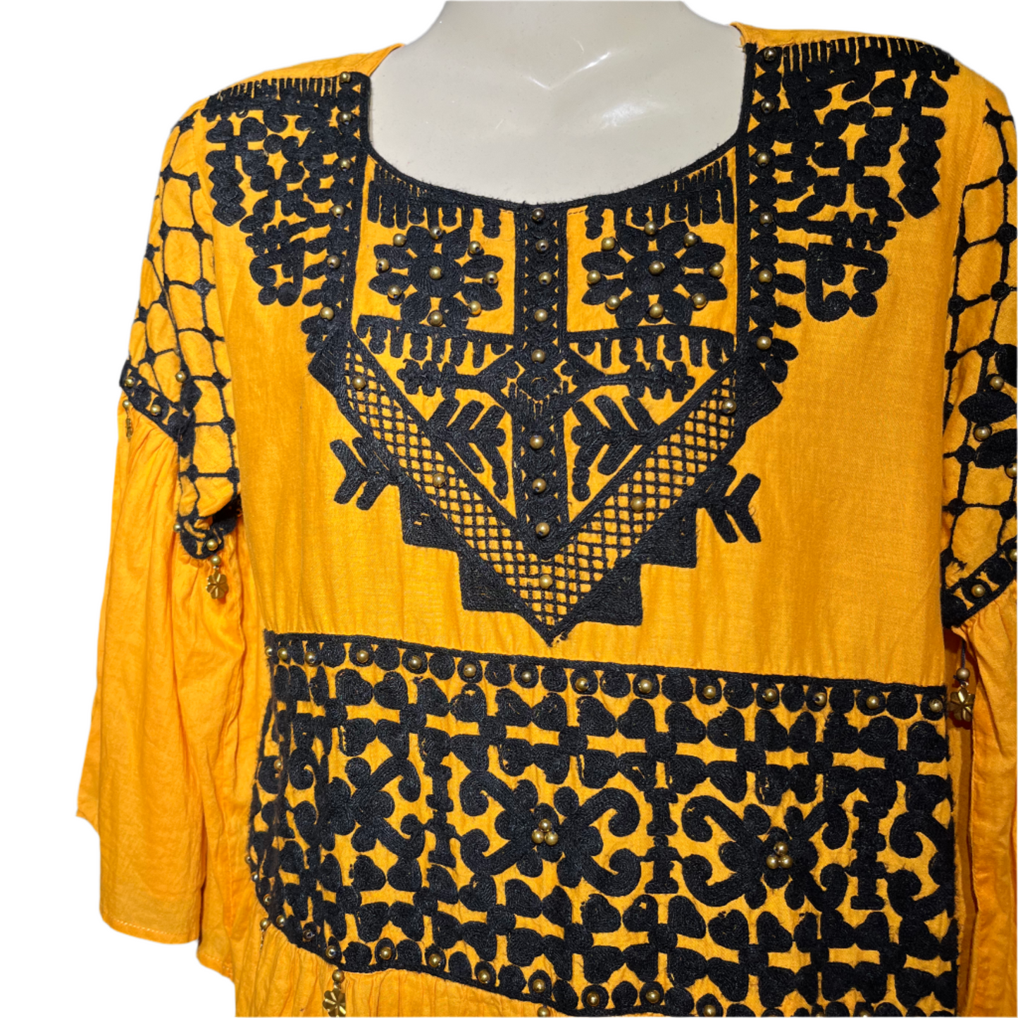 No Name Yellow and Black Embroidered Kurti #675