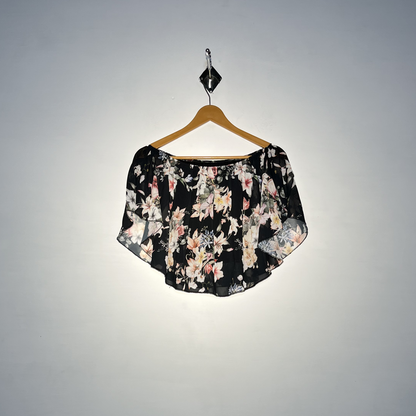 Black and White Pink Floral Women Casual Croptop #2671