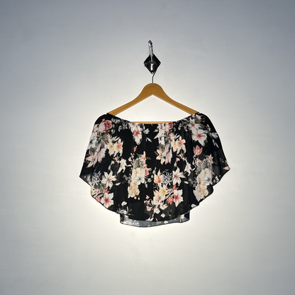 Black and White Pink Floral Women Casual Croptop #2671