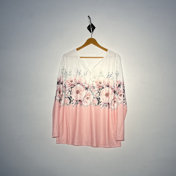 White and Baby Pink Floral Women Stylish T-Shirt #2718