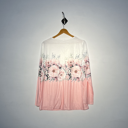 White and Baby Pink Floral Women Stylish T-Shirt #2718