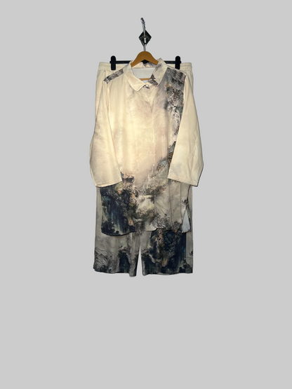 Off White and Black Printed Women Night Suit #2886