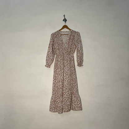 Light Peach & White Dotted Women's Long Dress #2920
