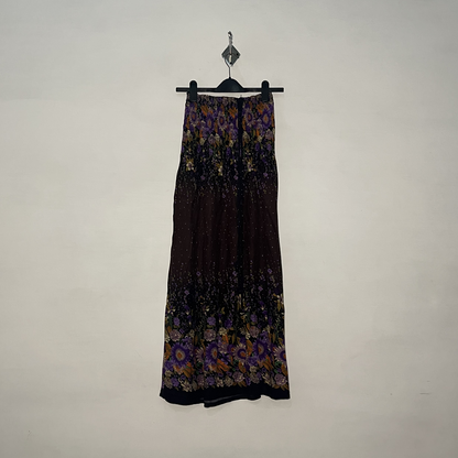 Dark Brown and Purple Yellow Floral Women Skirt #2987