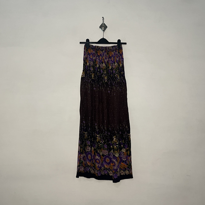 Dark Brown and Purple Yellow Floral Women Skirt #2987