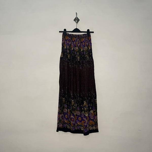 Dark Brown and Purple Yellow Floral Women Skirt #2987