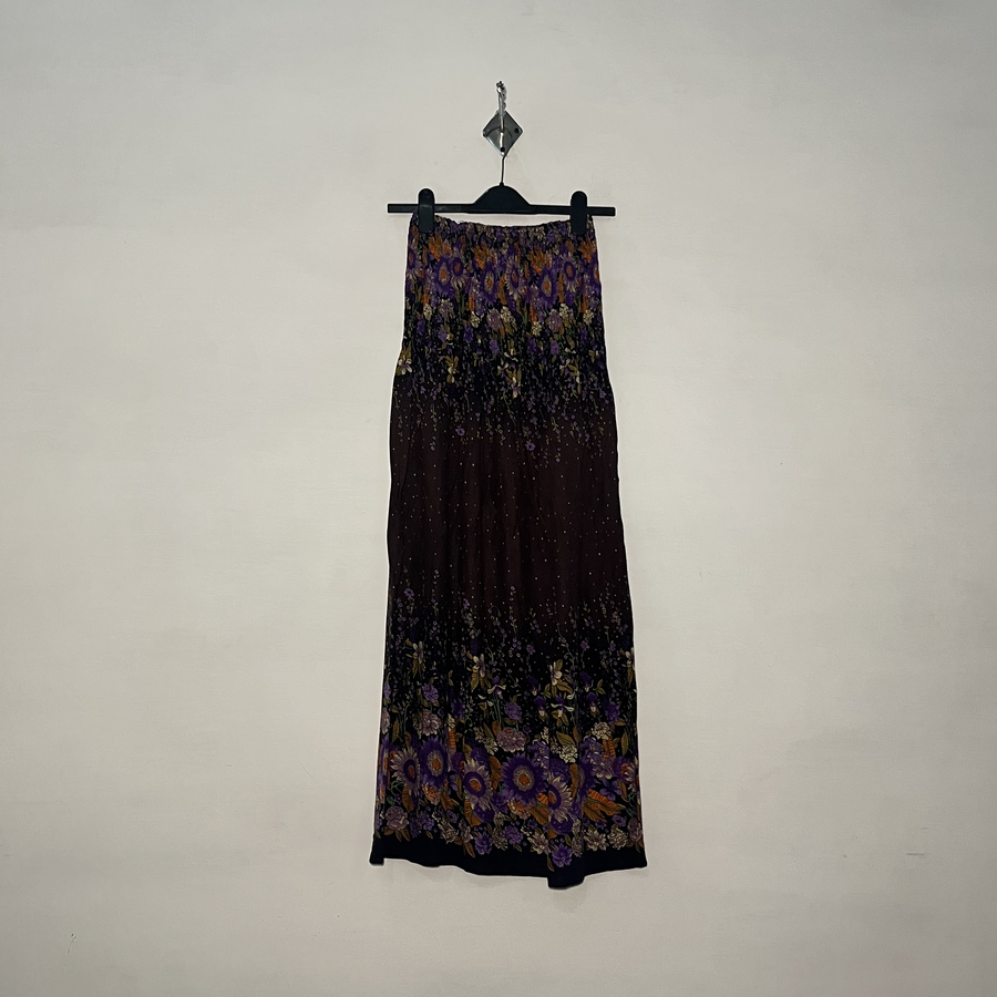 Dark Brown and Purple Yellow Floral Women Skirt #2987