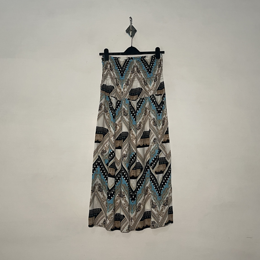 White and Black and Sky Blue Printed Women Skirt #2982