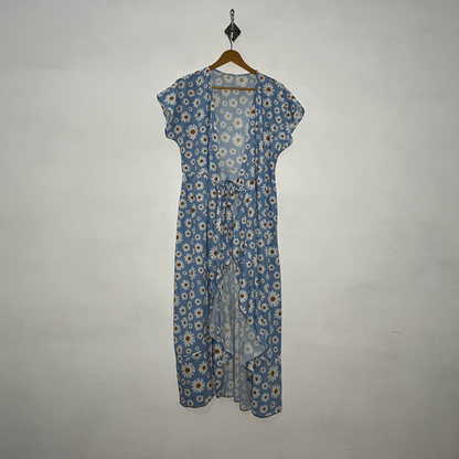 Sky Blue and White Dark Orange Floral Women's Maxi Dress #3012
