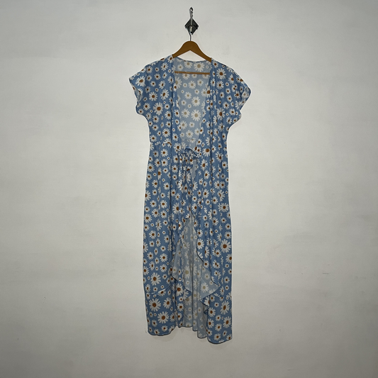 Sky Blue and White Dark Orange Floral Women's Maxi Dress #3012