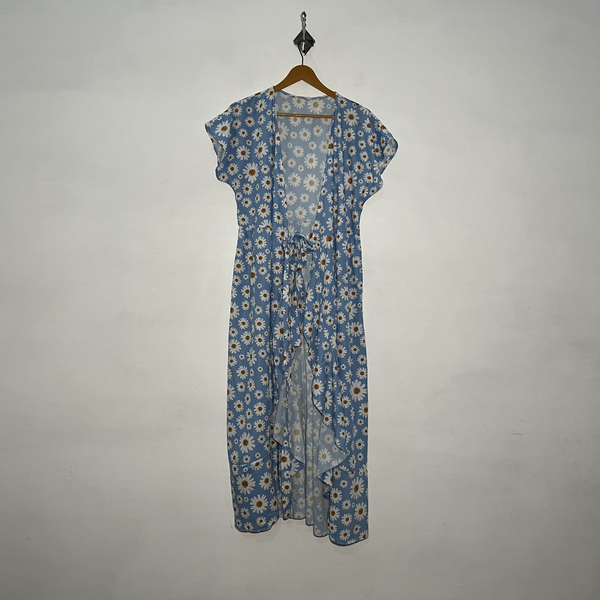 Sky Blue and White Dark Orange Floral Women's Maxi Dress #3012