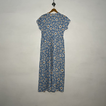 Sky Blue and White Dark Orange Floral Women's Maxi Dress #3012