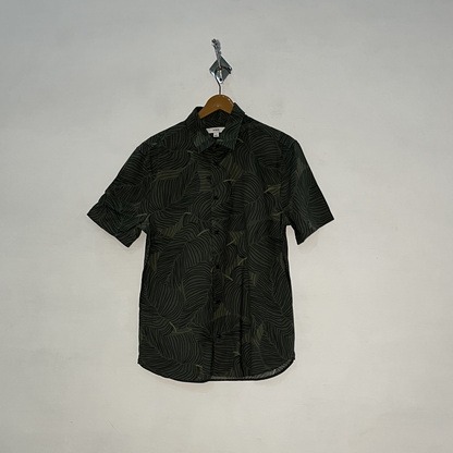 M&S Men's Floral Dress Shirt – Green Preloved #3092