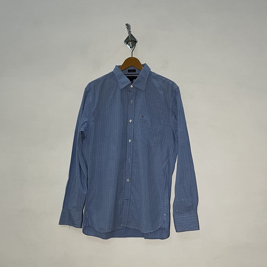 Tommy Hilfiger Men's Striped Dress Shirt – Blue Preloved #3088