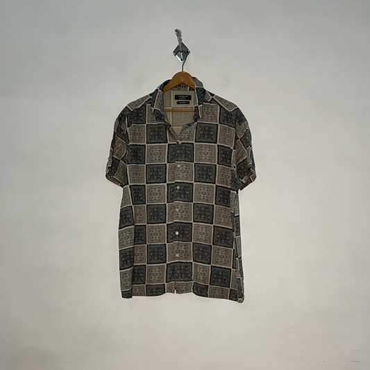Primark Men's Printed Dress Shirt – Gray Preloved #3100