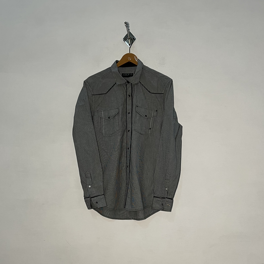 River Island Men's Casual Dress Shirt – Gray Check Preloved #3082