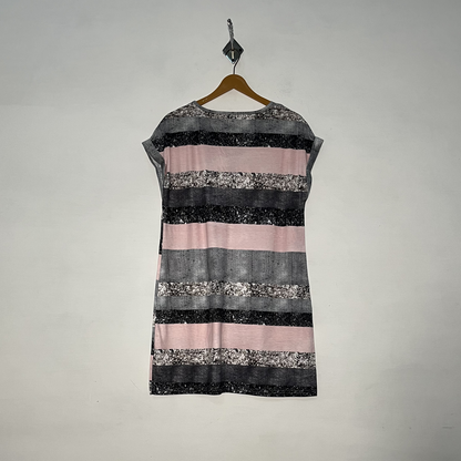 Baby Pink and Gray White Printed Women Single Nighty Printed Sleepwear #3161