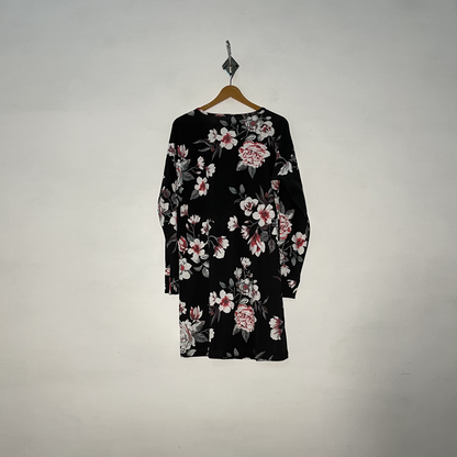 Black and White Gray Floral Women Single Nighty Floral Sleepwear #3157