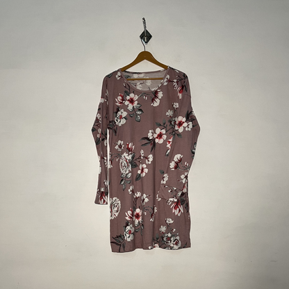 Purple and White Gray Floral Women Single Nighty Floral Sleepwear #3169