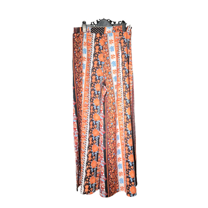 Orange, blue, and white printed Ladies Trouser #1077