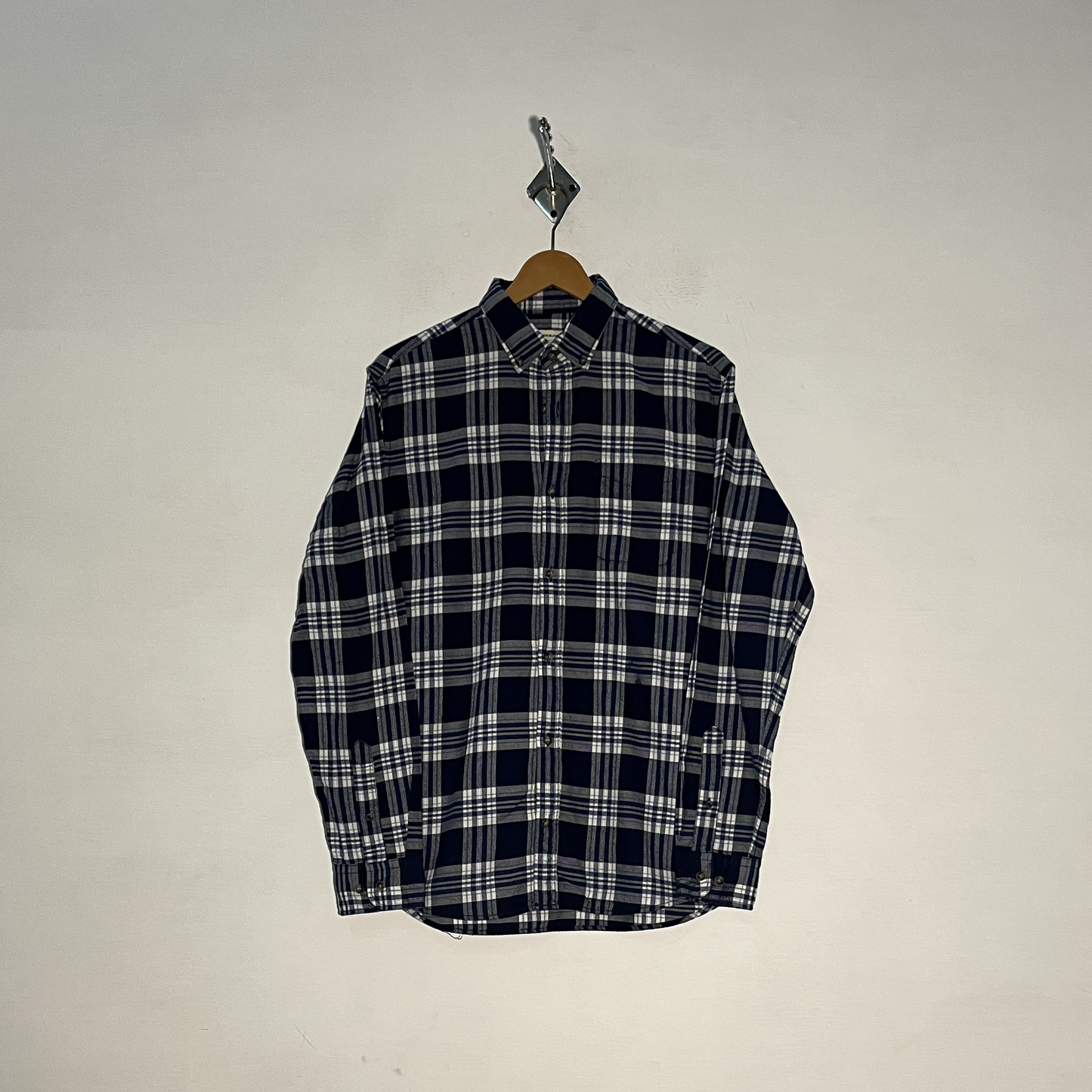 Jack & Jones Men's Checked Dress Shirt – Dark Blue & White Preloved #3276