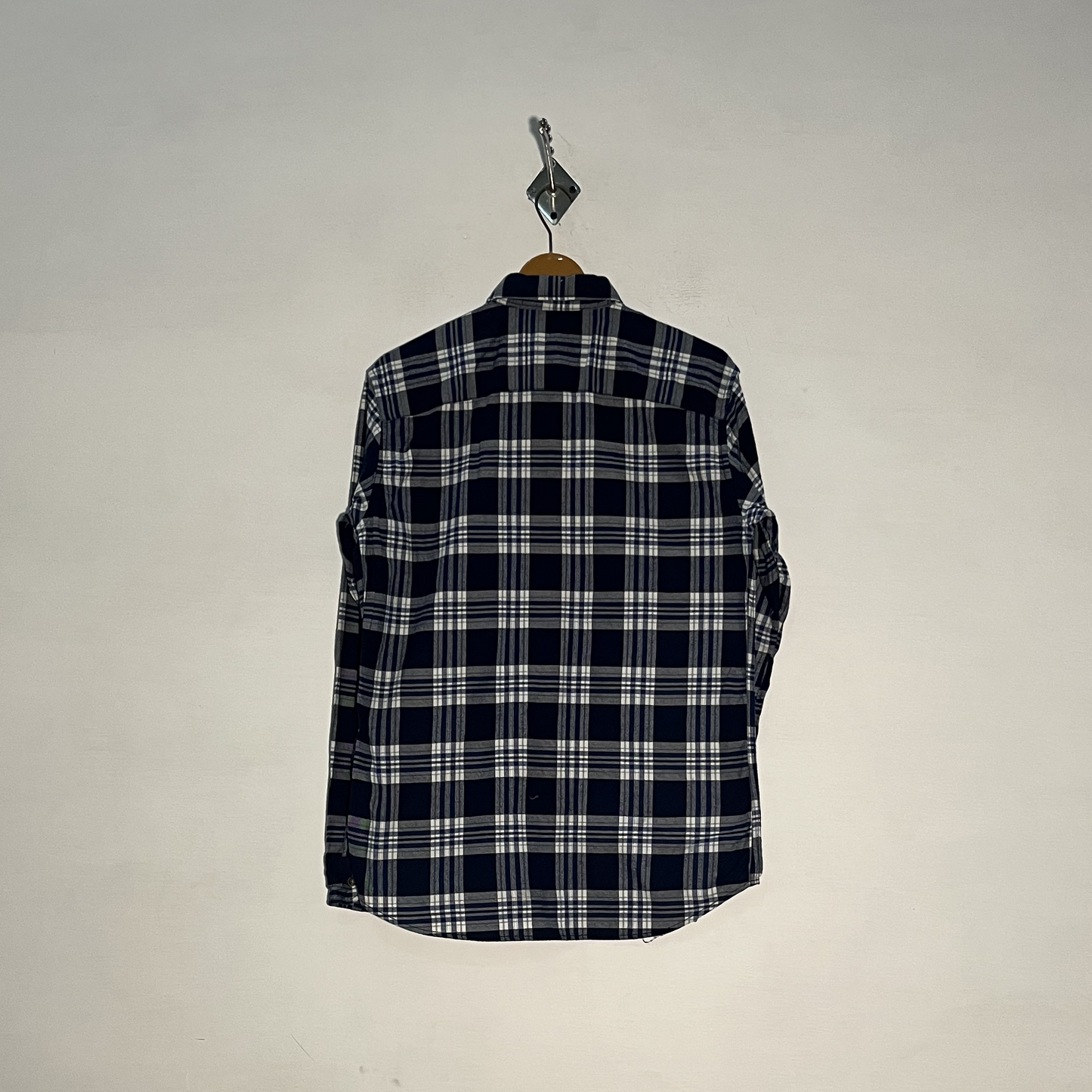 Jack & Jones Men's Checked Dress Shirt – Dark Blue & White Preloved #3276