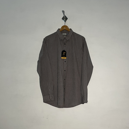 Next Men's Checked Dress Shirt – Light Brown, Black & White Preloved #3289