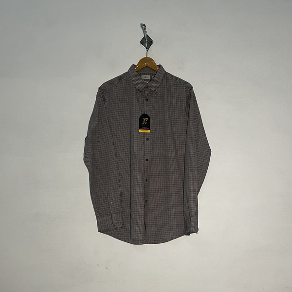 Next Men's Checked Dress Shirt – Light Brown, Black & White Preloved #3289