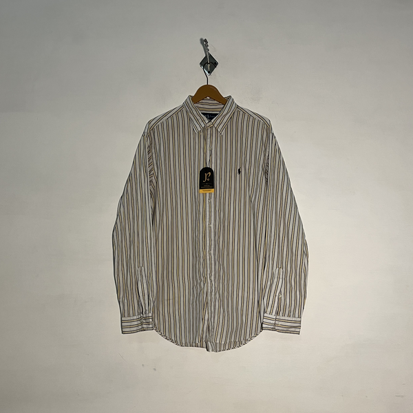 Ralph Lauren Men's Casual Dress Shirt – White & Yellow Preloved #3296