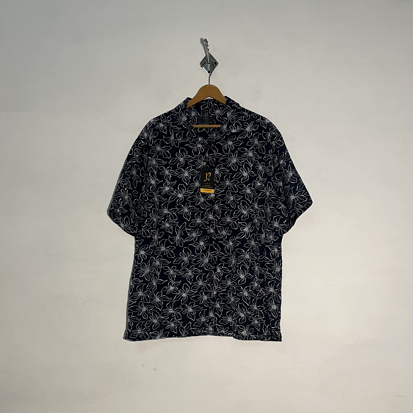 M&S Men's Floral Dress Shirt – Dark Blue & White Preloved #3299