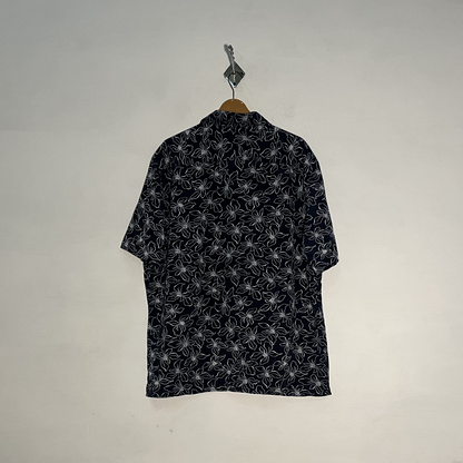 M&S Men's Floral Dress Shirt – Dark Blue & White Preloved #3299
