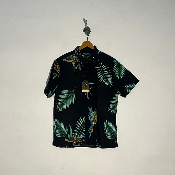Primark Men's Dress Shirt – Black Green Yellow Orange Floral Preloved #3323