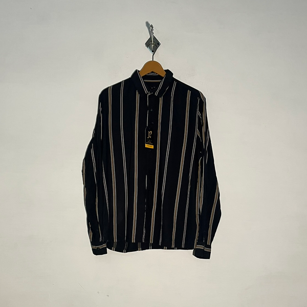 New Look Men Men's Dress Shirt – Black Green Yellow Orange Lining Preloved #3322
