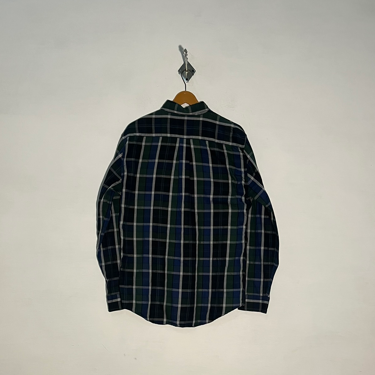 U.S. Polo Assn Men's Dress Shirt – Blue Dark Green & White Check Preloved #3320