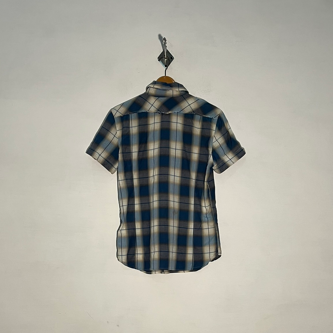 Diesel Men's Dress Shirt – Dark Blue & White Check Preloved #3319