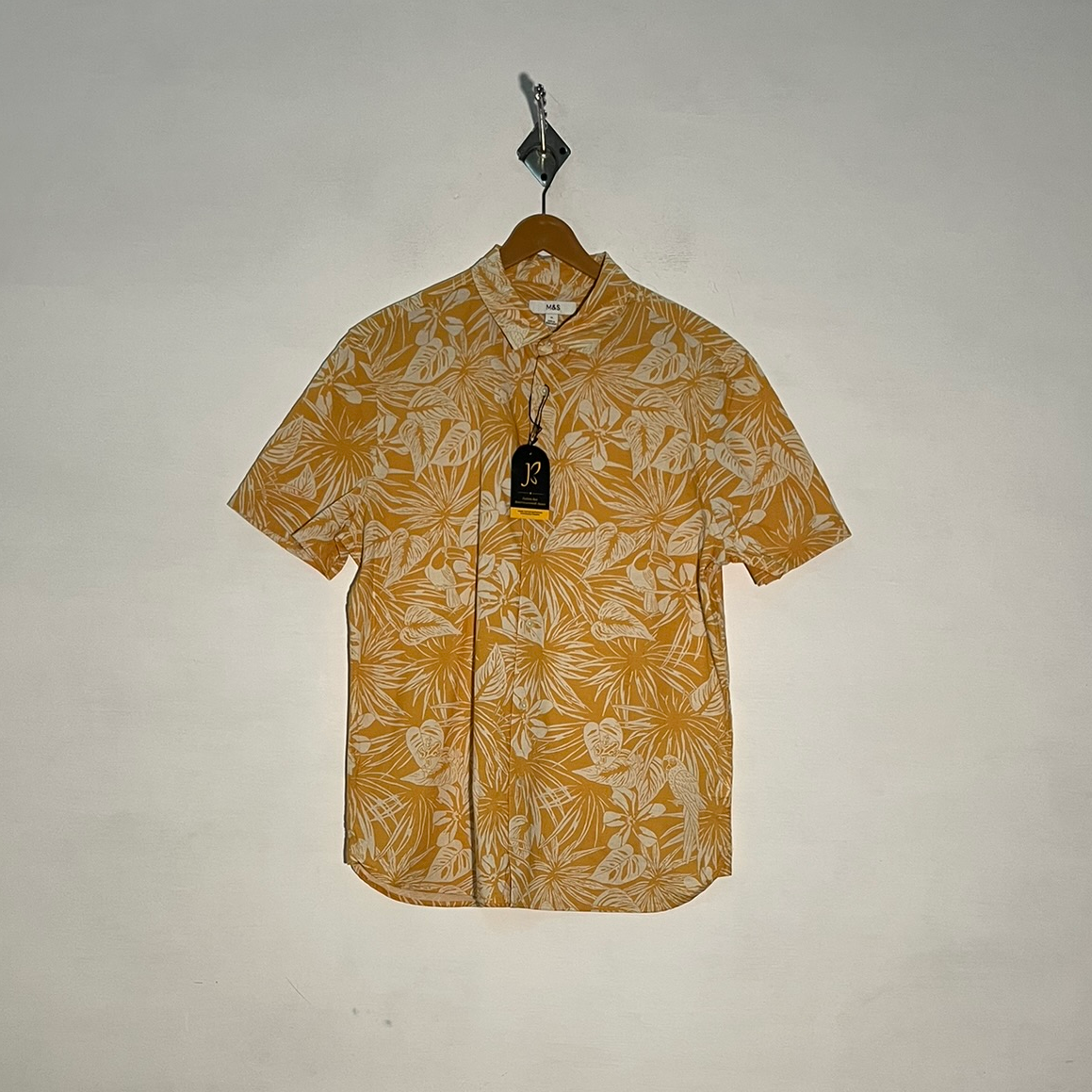 M&S Men's Dress Shirt – Yellow & White Floral Preloved #3318