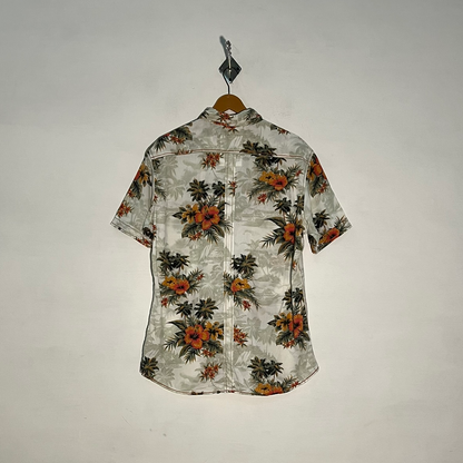 NEXT Men's Dress Shirt – White Green & Orange Floral Preloved #3317