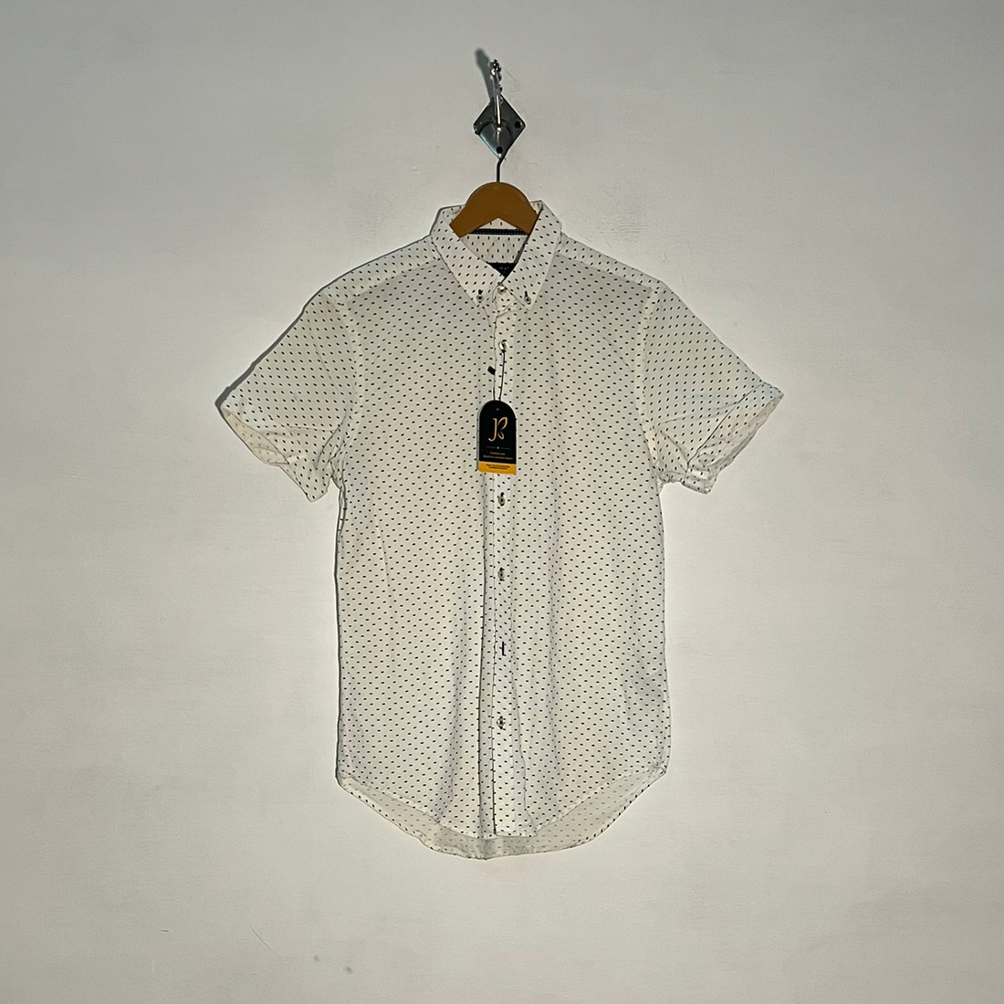 Zara Man Men's Dress Shirt – White & Blue Print Preloved #3316