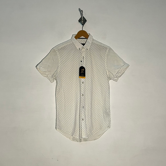 Zara Man Men's Dress Shirt – White & Blue Print Preloved #3316
