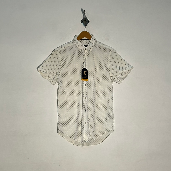 Zara Man Men's Dress Shirt – White & Blue Print Preloved #3316