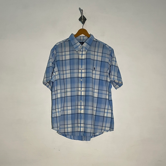 Ralph Lauren Men's Dress Shirt – Sky Blue & White Check Preloved #3313