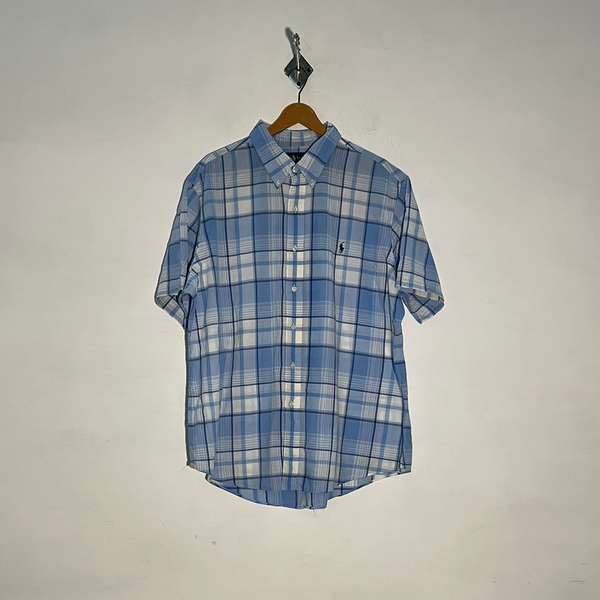 Ralph Lauren Men's Dress Shirt – Sky Blue & White Check Preloved #3313
