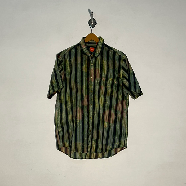 Boss Men's Dress Shirt – Parrot Green & Black Pink Print Preloved #3311