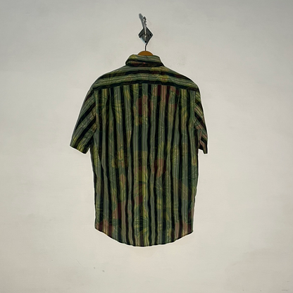 Boss Men's Dress Shirt – Parrot Green & Black Pink Print Preloved #3311