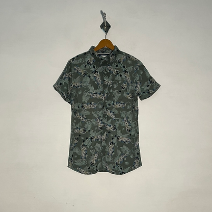 M&S Men's Dress Shirt – Green & Tiger Print Preloved #3310